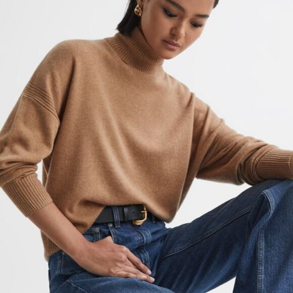 REISS Cashmere Roll Neck Jumper in Nova Camel  size S - Picture 1 of 13